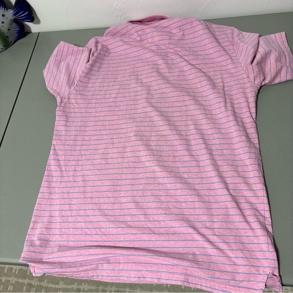 Johnnie-O Hangin' Out Men's Cotton T Shirt XL Pink Blue Stripe Polo Short Sleeve - Picture 7 of 9